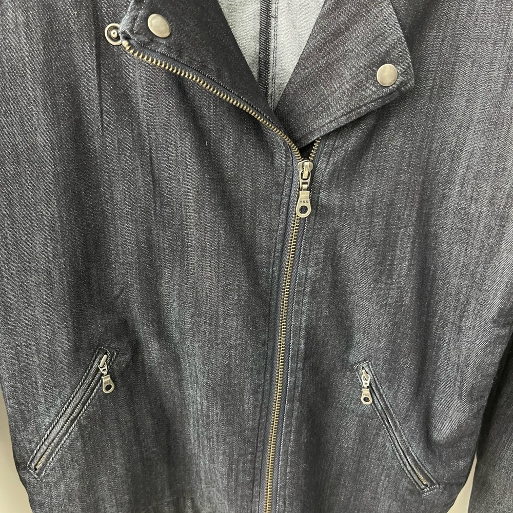 NIC+ZOE Blue Jean Jacket with Moto Style and Asymmetrical Zipper - Picture 2 of 4